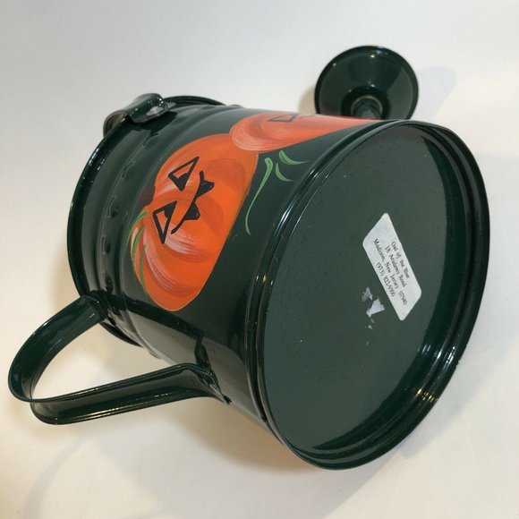 Hand Painted Metal Watering Can 6" Pumpkin Halloween Farmhouse Rustic Artistic - Picture 7 of 11